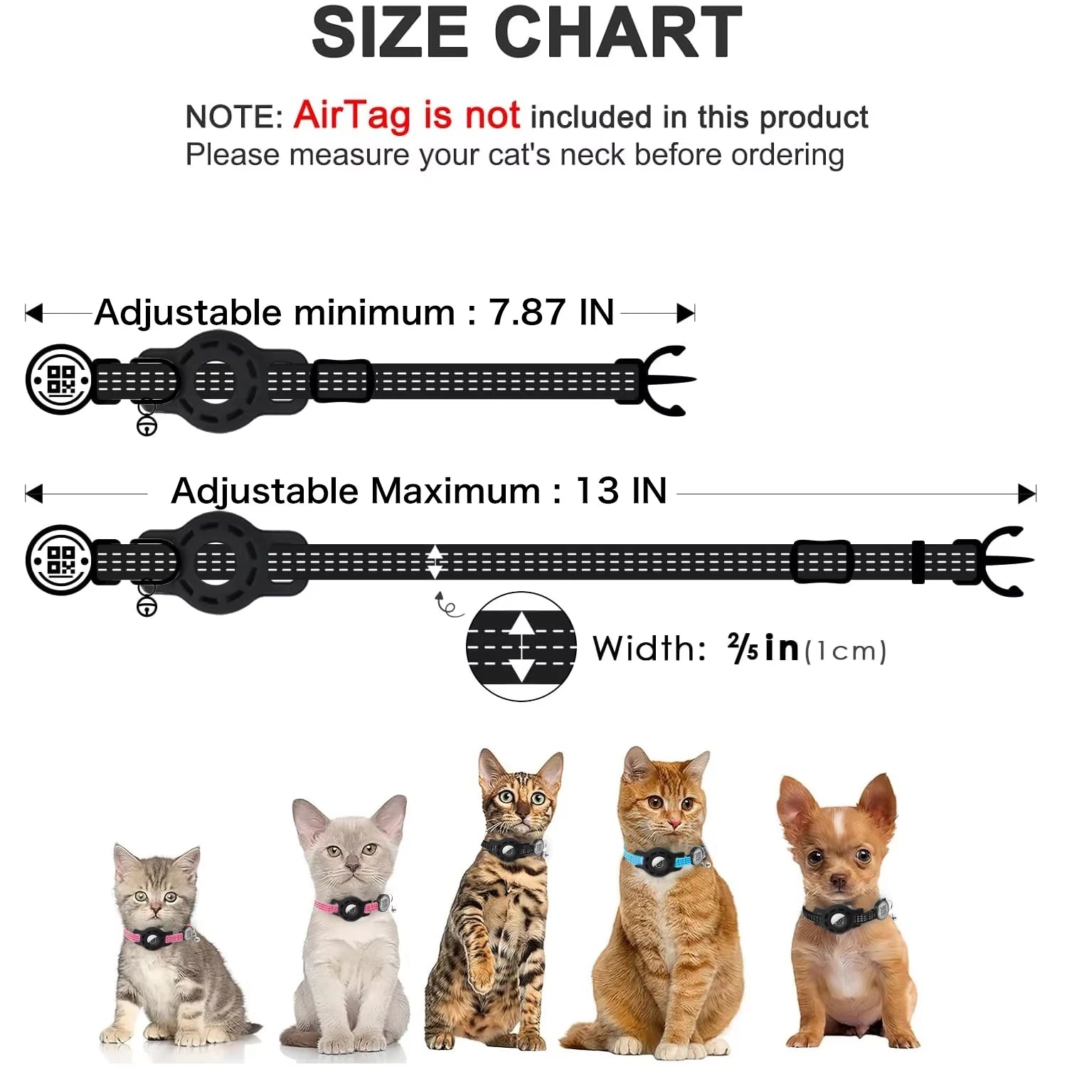 Cat GPS Collar with QR Code Tag & Airtag Case Reflective Apple Tag Cats Collar for Tracker Pet Breakaway Air Tag Kitten Collar
