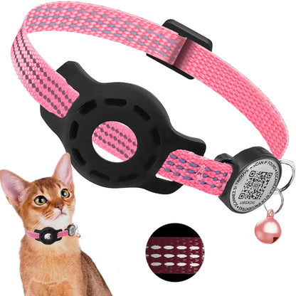 Cat GPS Collar with QR Code Tag & Airtag Case Reflective Apple Tag Cats Collar for Tracker Pet Breakaway Air Tag Kitten Collar