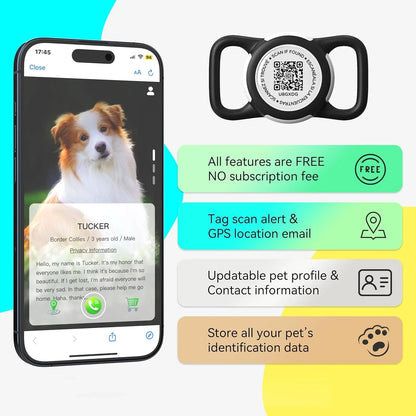 Waterproof Airtag Holder for Dog Collar with QR Code Tag, Soft Protective Lightweight Air Tag Case for Dog & Cat Collars Harness