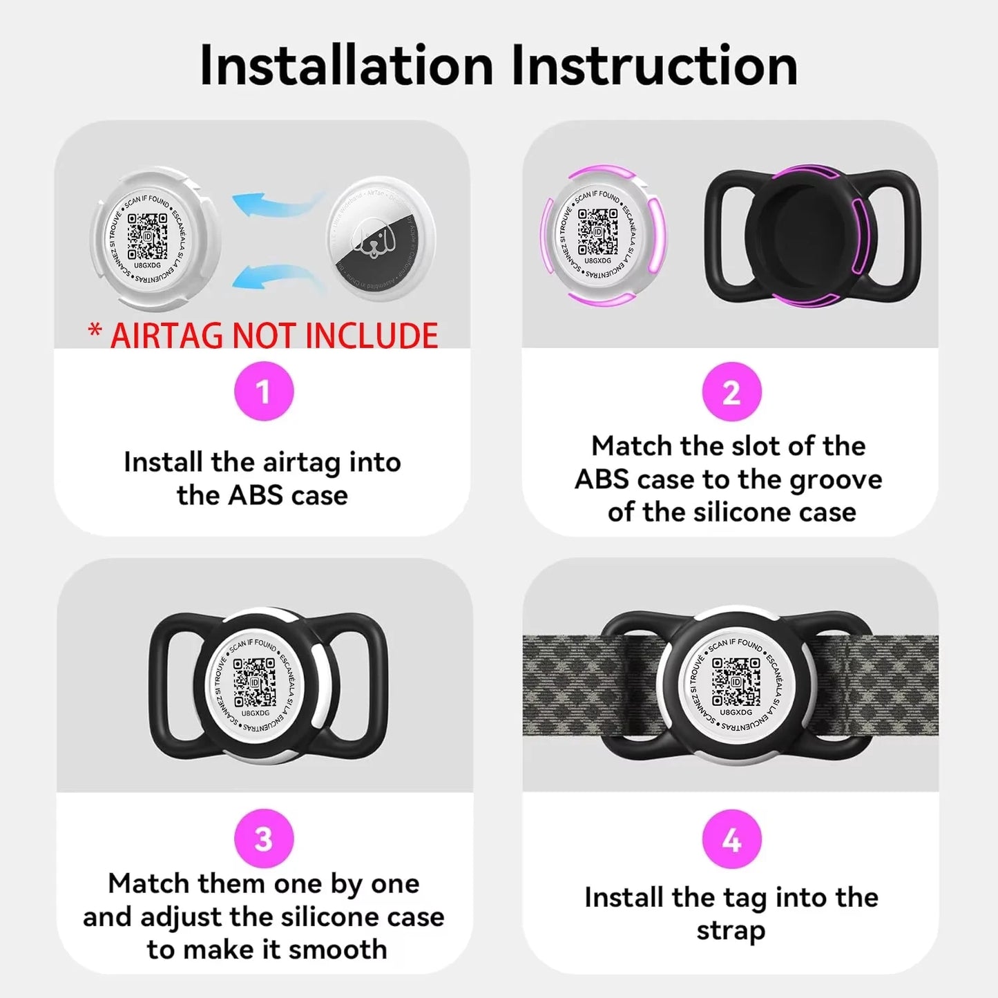 Waterproof Airtag Holder for Dog Collar with QR Code Tag, Soft Protective Lightweight Air Tag Case for Dog & Cat Collars Harness