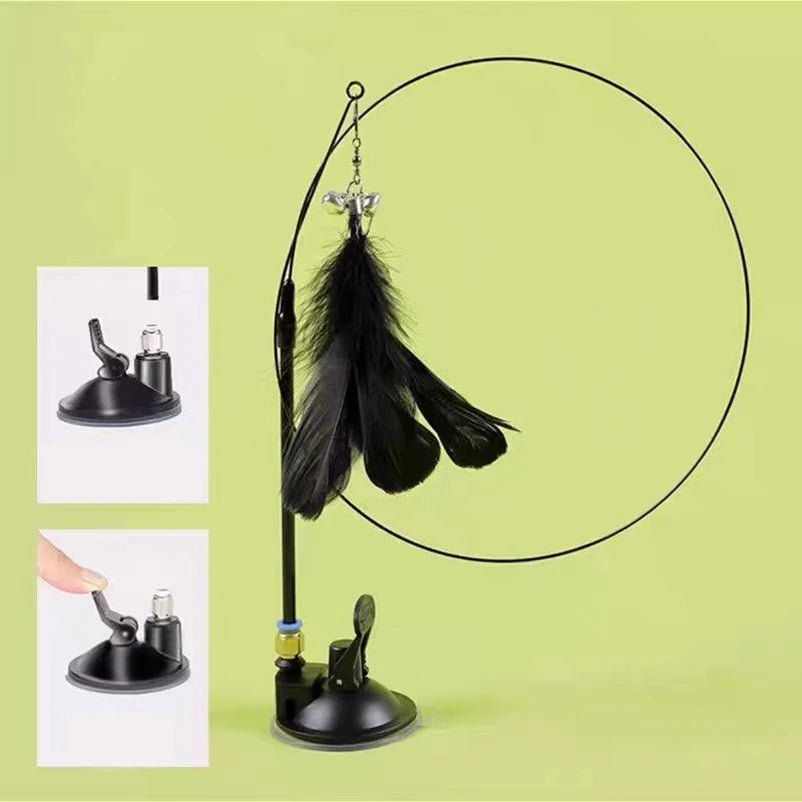New Powerful Suction Cat-Teasing Stick with Bell Long Rod Detachable Cat Self Hi Toy Amazon Pet Supplies