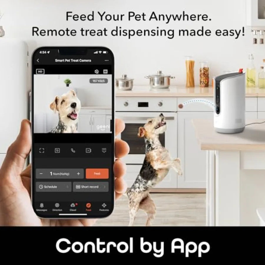 Pet Treat Dispenser with Camera - 2K HD Wifi Enabled Dog and Cat Automatic Smart Feeder Two-Way Audio Night Vision Auto-Follow