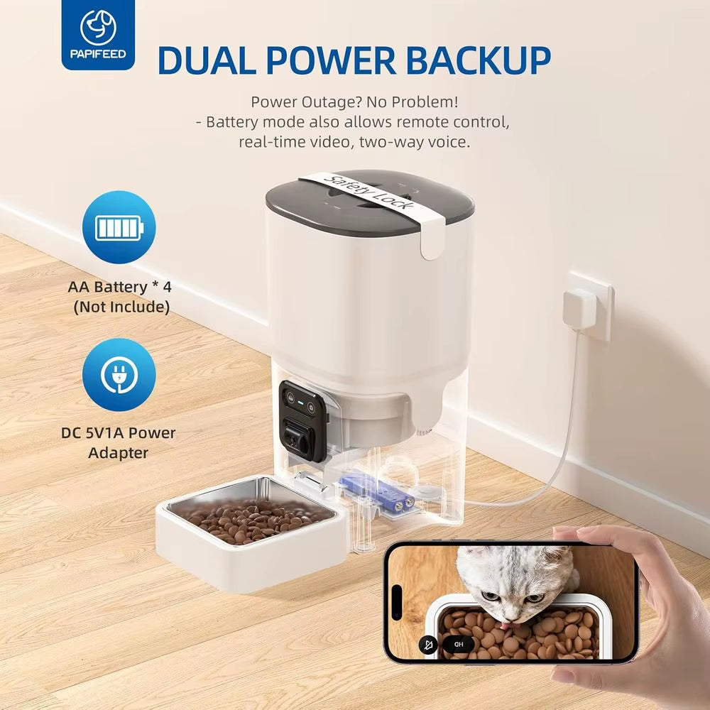 Automatic Cat Feeder 6L 2.4G Wifi Smart Pet Feeder with Camera & Two-Way Audio, Adjustable Angle, Easy to Clean Detachable Feedi