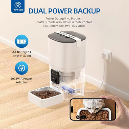 Automatic Cat Feeder 6L 2.4G Wifi Smart Pet Feeder with Camera & Two-Way Audio, Adjustable Angle, Easy to Clean Detachable Feedi