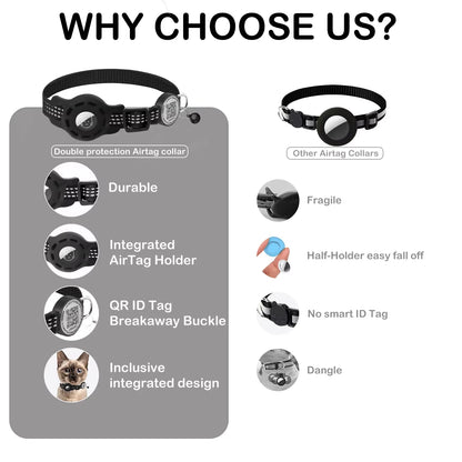 Cat GPS Collar with QR Code Tag & Airtag Case Reflective Apple Tag Cats Collar for Tracker Pet Breakaway Air Tag Kitten Collar