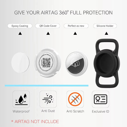 Waterproof Airtag Holder for Dog Collar with QR Code Tag, Soft Protective Lightweight Air Tag Case for Dog & Cat Collars Harness