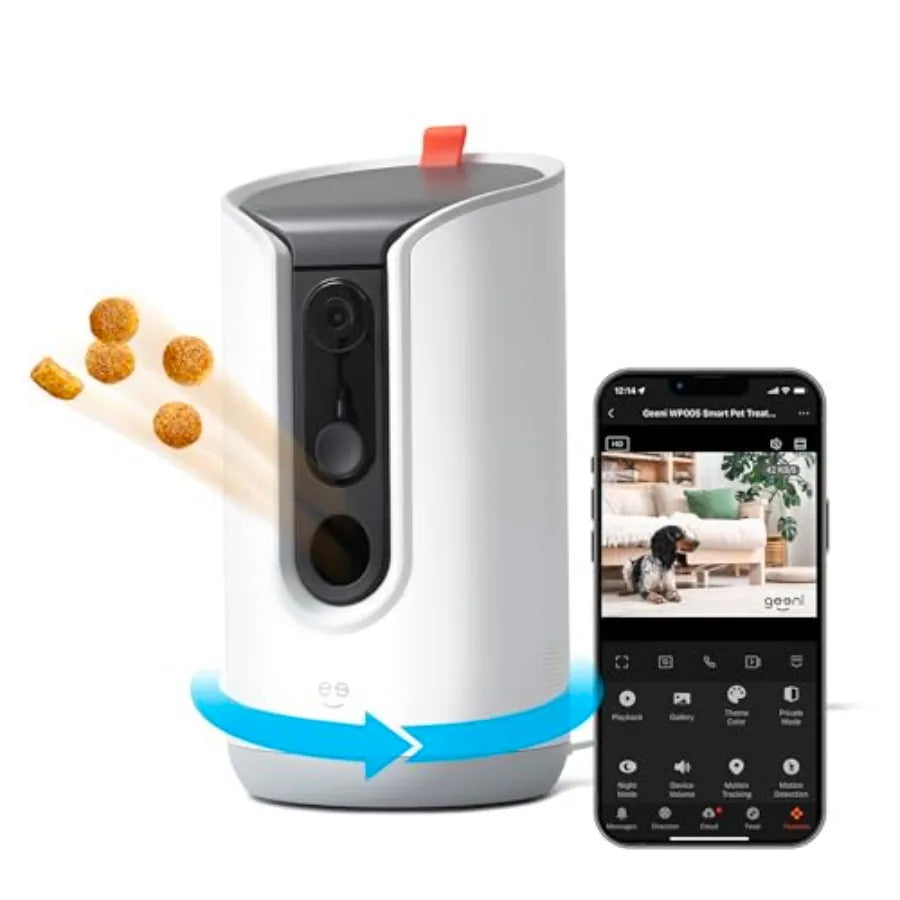 Pet Treat Dispenser with Camera - 2K HD Wifi Enabled Dog and Cat Automatic Smart Feeder Two-Way Audio Night Vision Auto-Follow